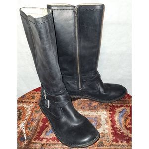 Ugg Rosen Tall Boots Womens 6 EU 37 Black Leather Zip Wool Lined Mid Calf Winter